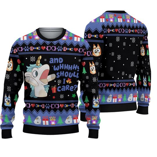 Discover BlueyDad Ugly Christmas Sweater | Unicorse Why Should I Care Sweatshirt