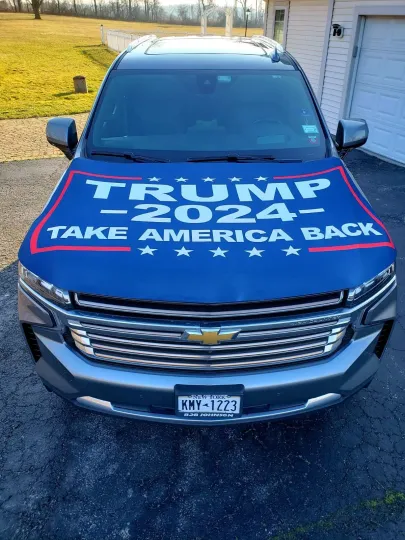 Discover Donald Trump 2024 Auto Hood Cover | Hood Flags | MAGA | Trumpism | Trump Fans