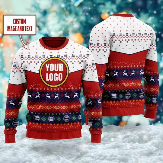 Discover Custom Logo Ugly Christmas Sweater, Personalized Logo Team Xmas Holiday