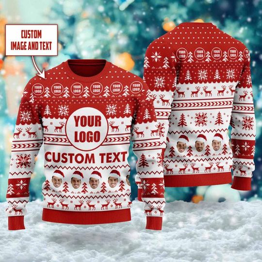 Discover Custom Your Logo Ugly Christmas Sweater, Personalized Logo Team Xmas Holiday