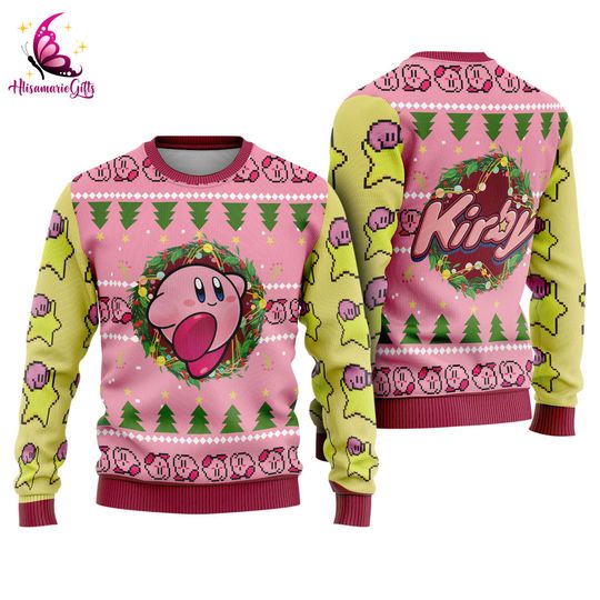 Discover Kirby Video Game Ugly Christmas Sweatshirt | Pink Kirby Ugly Sweater