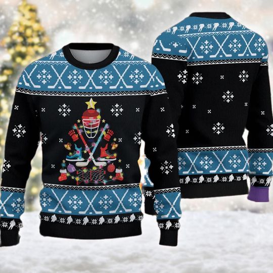 Discover Happy Hockeyday Ugly Christmas Sweater, Hockey Christmas Sweatshirt