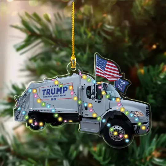 Discover Donald Trump Boards A Garbage Truck Ornament, Trump Truck Xmas Light Ornament