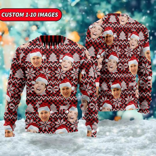 Discover Custom Face Family Ugly Christmas Sweater, Funny Xmas Sweatshirt