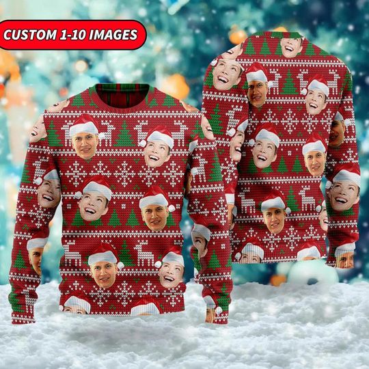 Discover Custom Face Family Ugly Christmas Sweater, Warm Christmas Gift For Men Women Kid