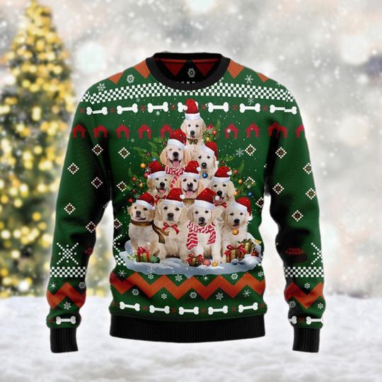Discover Golden Retriever Christmas Sweater, Golden Retriever Pine Tree Ugly Christmas Sweater