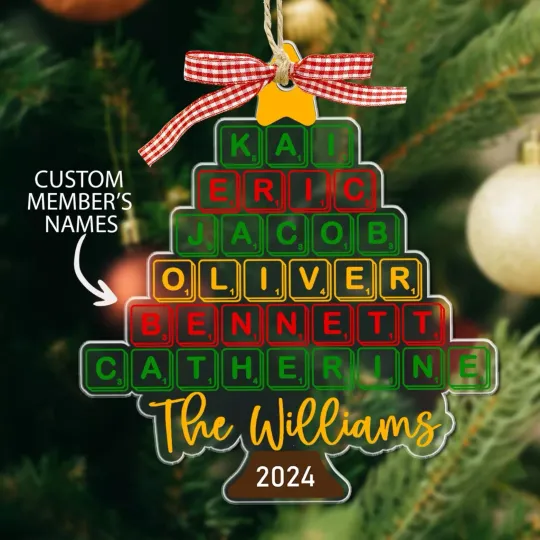 Discover Personalized Family Name Christmas Tree Ornament, Letter Tiles Name Ornaments