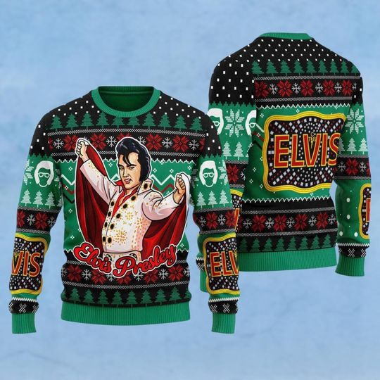 Discover Elvis Presley "Belt buckle" Sign with Rhinestone Christmas Ugly Sweater