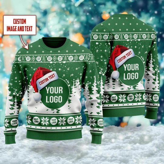 Discover Custom Logo Ugly Christmas Sweater, Custom Company Logo Image Xmas Sweatshirt