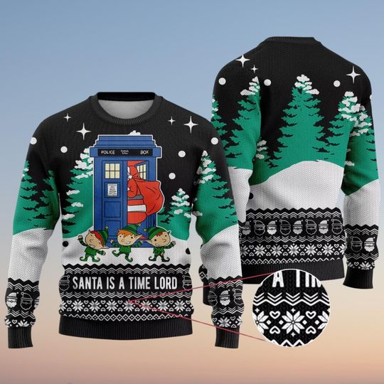 Discover Funny Tardis Santa Doctor Who Christmas Ugly Sweater, Tardis Police Box Xmas Sweater