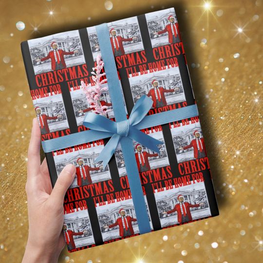 Discover Trump Santa Hat | I'll Be Home For Christmas Wrapping Paper