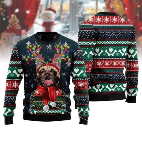Discover French Bulldog Ugly Christmas Sweater, Christmas Light Ugly Sweater