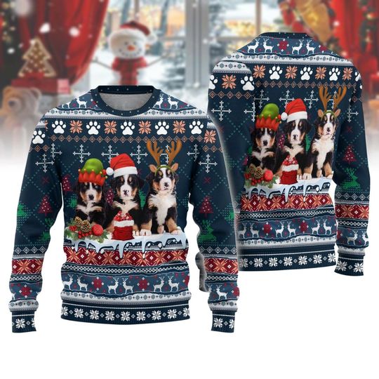 Discover Bernese Mountain Dog Christmas Ugly Sweater,  Bernese Dog Santa Hat