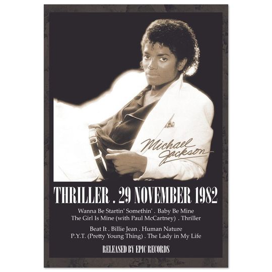 Discover Michael Jackson Thriller 1982 Album Vintage Classic Semi-Glossy Paper Poster