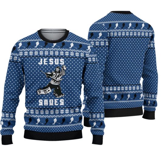 Discover Hockey Jesus Saves Ugly Christmas Sweater, Hockey Team Christmas