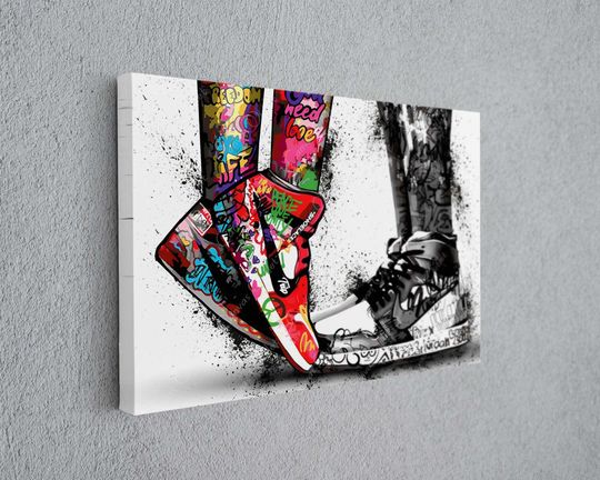 Discover MJ Air Shoes Hype Sneaker Canvas Print Sneaker Wall Art Modern Graffiti Sport Shoes Canvas Print