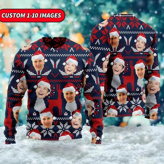 Discover Custom Face Family Ugly Christmas Sweater, Christmas Gift For Men Women