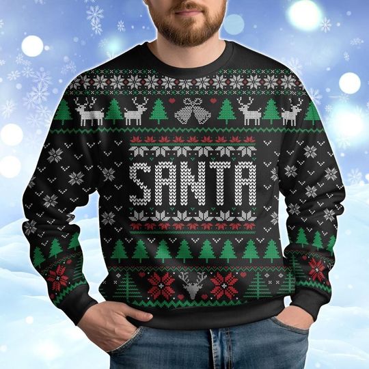 Discover Santa Claus Ugly Christmas Sweater, Christmas Tree Holiday Sweater