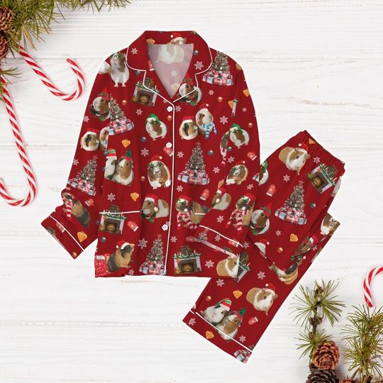 Discover Christmas Hamster Pajamas Set, Hamster Santa Hat Holiday Pajamas