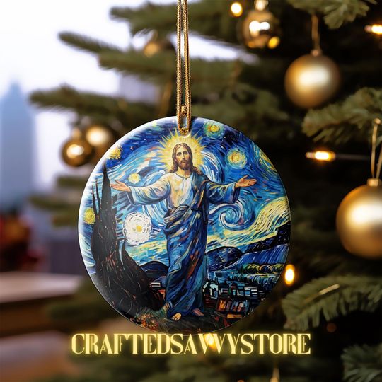 Discover Jesus Van Gogh Ornament, Jesus Starry Night Ornaments, Christmas Christian Ornament, Religious Ornament, Home Decor