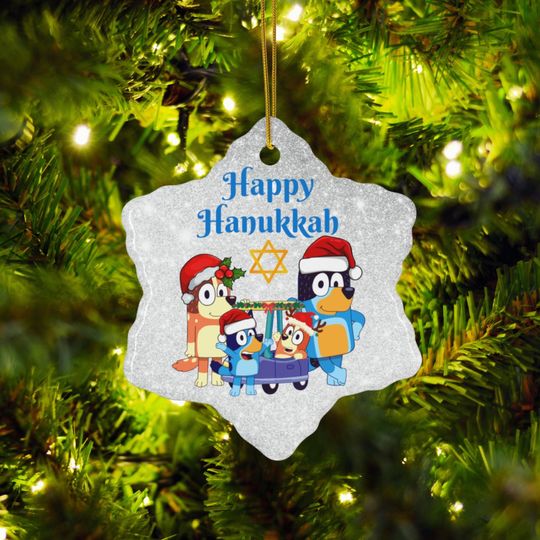 Discover BlueyDad Happy Hanukkah Snowflake Tree Ceramic Ornament, Holiday gift for Jewish friends