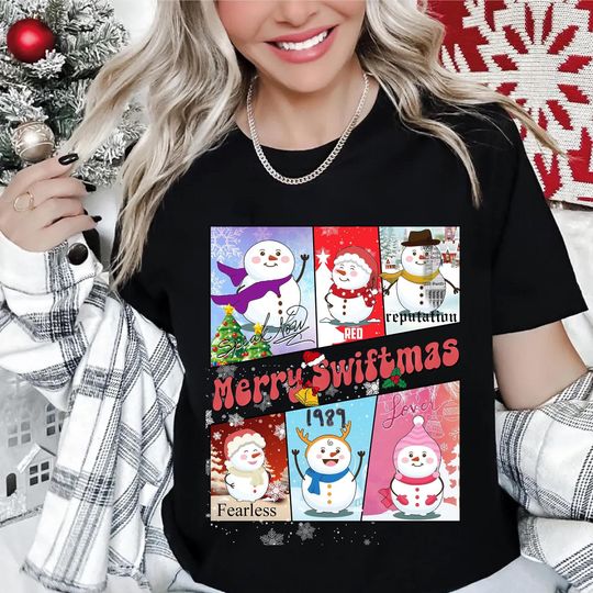 Discover Merry Swiftmas Snowman Shirt, Christmas Cute Snowman Shirt, Music Lover T-shirt, Cute Snowman Swiftmas
