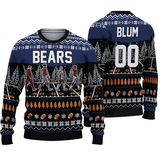 Discover Personalized Bears Walking Abbey Road Christmas Football Ugly Sweater