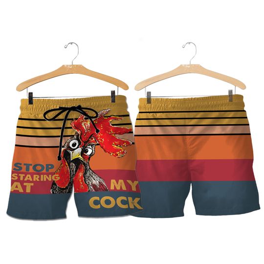 Discover Rooster Beach Shorts, Swim Shorts, Stop Staring At My Cock Man Shorts