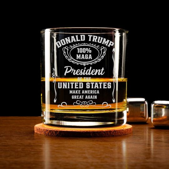 Discover Engraved Donald Trump Whiskey Label Rock Glass