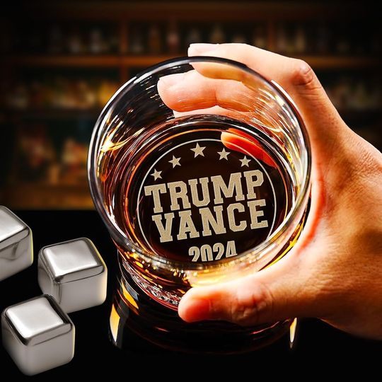 Discover Engraved Trump Vance 2024 Whiskey Glass - 11 oz, Made in the USA