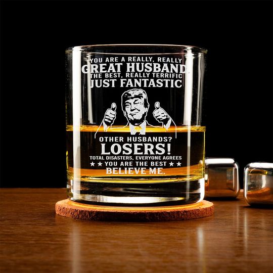 Discover Trump Husband Whiskey Glass Gifts from Wife, Funny Trump Gifts for Husband
