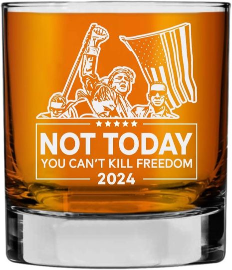 Discover Trump Shot Whiskey Glass - Never Surrender Design