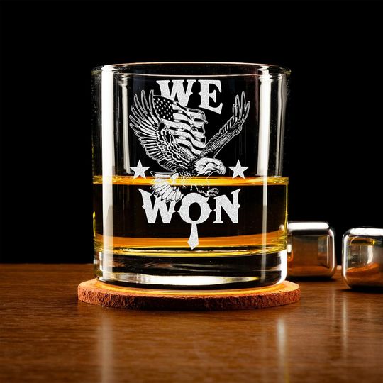Discover Engraved Trump We Won 45 47 Whiskey Glass - President Trump 2024 Rock Glass, Bourbon Lover Gift, Republican Gifts