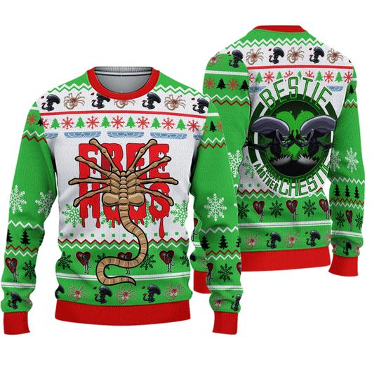 Discover Christmas Alien Facehugger Ugly Sweater, Chestburster Alien Ugly Sweatshirts