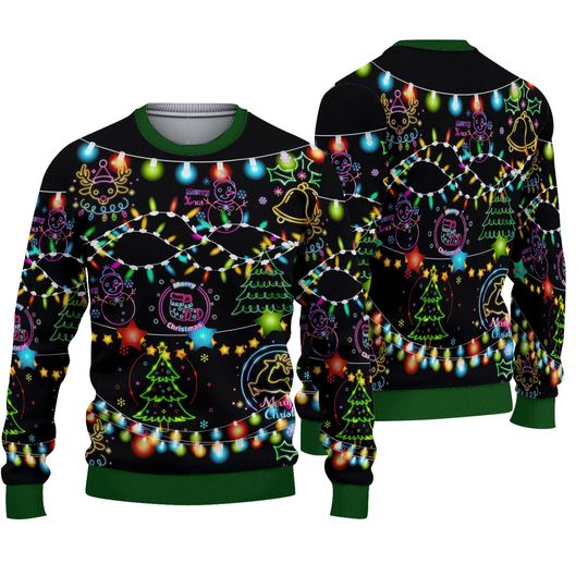 Discover Christmas Bright Neon Lighting Ugly Christmas Sweater, Ugly Christmas Sweater