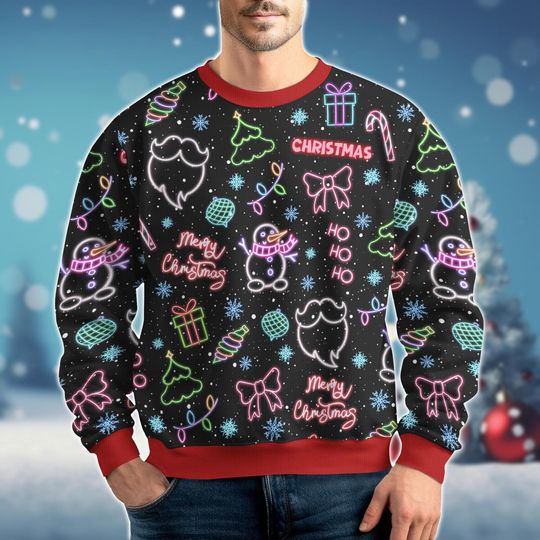 Discover Christmas Neon Lighting Ugly Sweater, Santa Claus Holiday Sweater