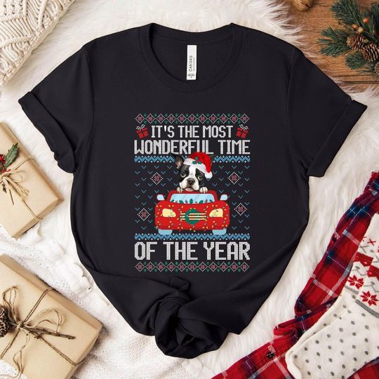 Discover Boston Terrier Christmas T-Shirt, Its the Most Wonderful Time of the Year tshirt Boston Terrier Xmas Gift
