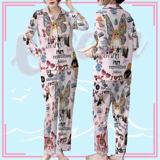 Discover Swiftie Christmas Satin Pajamas, World Tour Band Satin Pajamas