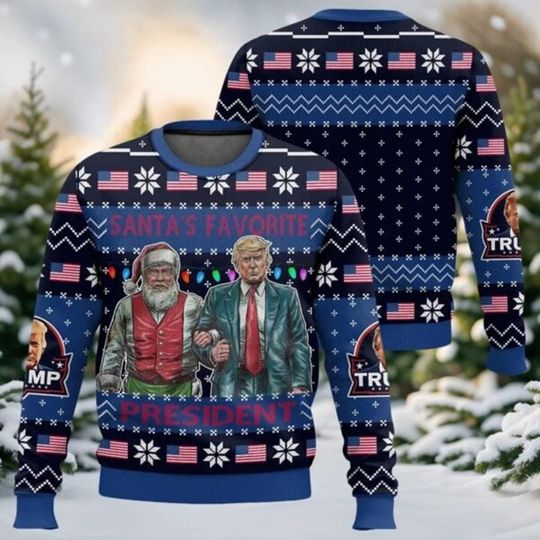 Discover Santa's Favorite President Ugly Christmas Sweater, Trump Christmas Ugly Sweatshirt