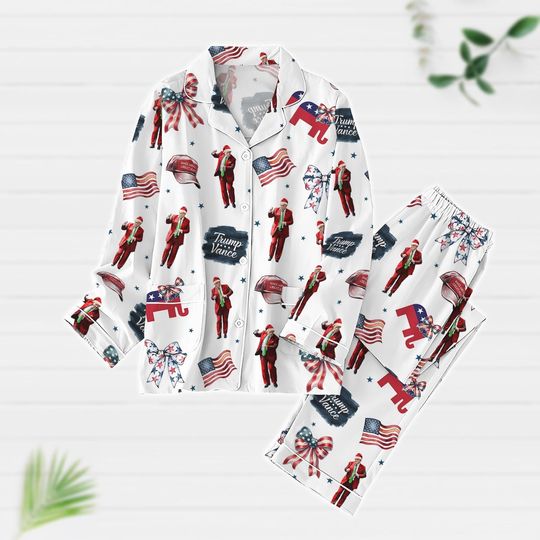 Discover Coquette Bow Trump Pajamas Set, Trump Vance Pajamas, Republican Xmas Pajamas