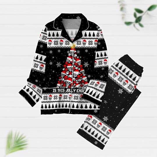 Discover Skull Christmas Pajamas Set, Skeleton Christmas Tree Holiday Pajamas