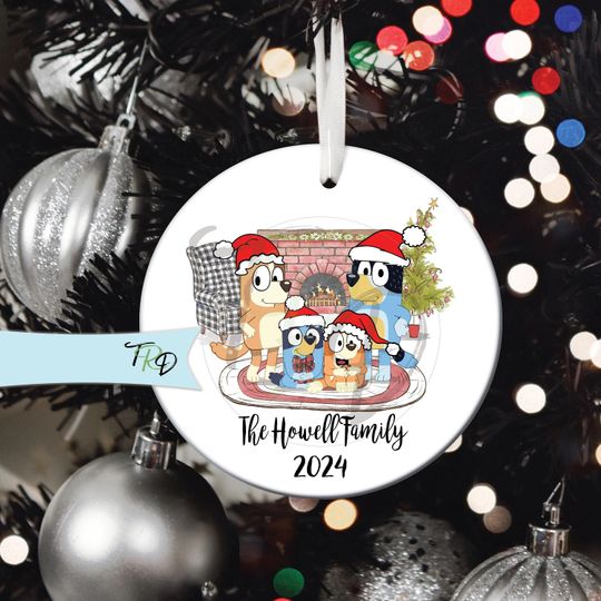 Discover Personalised BlueyDad Christmas ornament. BlueyDad and Bingo Family ornament. With or without personal message - secret santa gift