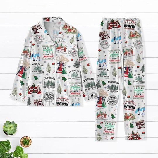Discover Festive White Christmas Pajama Set with Movie Shirt