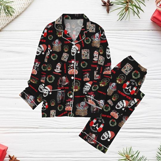 Discover Terrifier Horror Pajamas Set, Terrifier Movie Xmas Pajamas, The Art Clown Pajamas