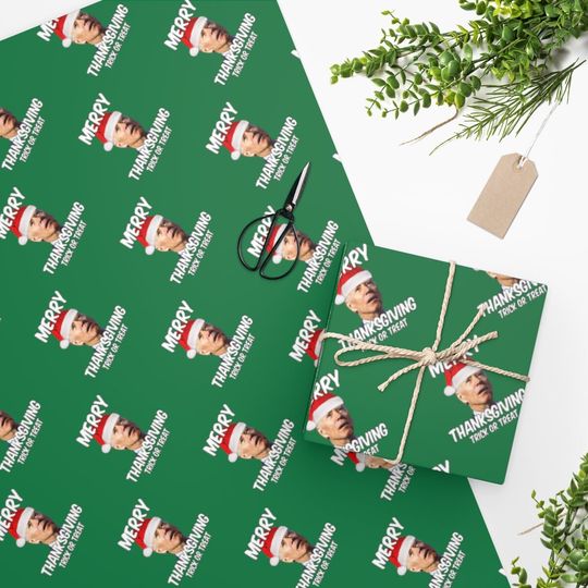 Discover Funny Joe Biden Meme Wrapping Paper, Merry Thanksgiving Trick or Treat Gag Wrapping Paper
