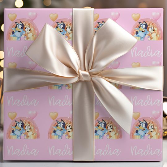 Discover Personalized BlueyDad Wrapping Paper Pink BlueyDad Christmas Wrapping Paper Custom Gift Wrap