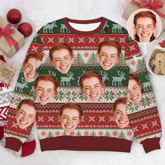 Discover Custom Face Xmas Leds, Personalized Family Photo Ugly Sweater, Novelty Party Ugly Sweater