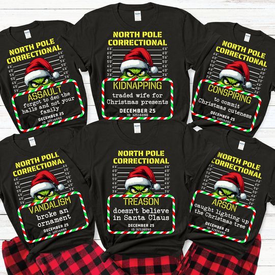 Discover Matching Family Christmas Pajama Shirts, North Pole Correctional, Funny Group