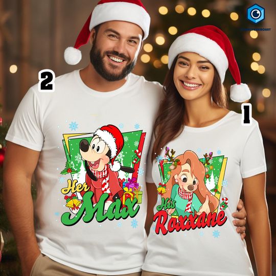 Discover Her Max His Roxanne Christmas Lights Shirt, Her Max His Roxanne Shirt, Christmas Couples Shirt