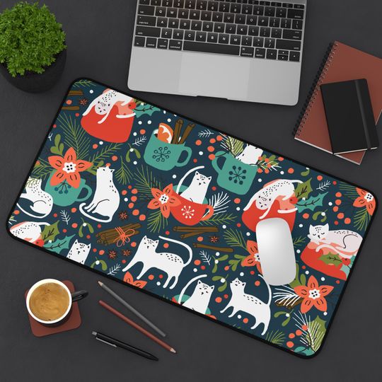 Discover Cozy Holiday Cats Desk Mat, Holiday Gifts